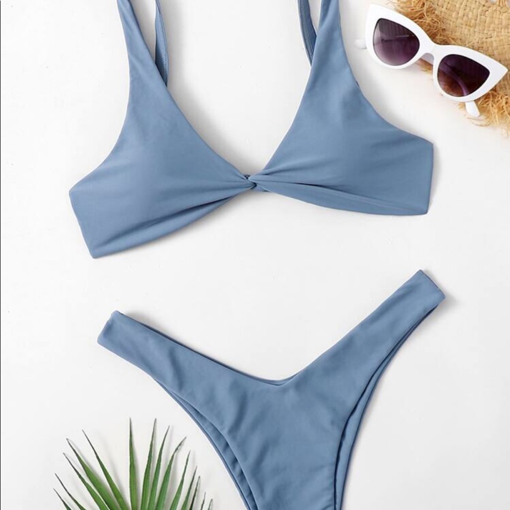 Shein Slate Blue Twist Front Bikini